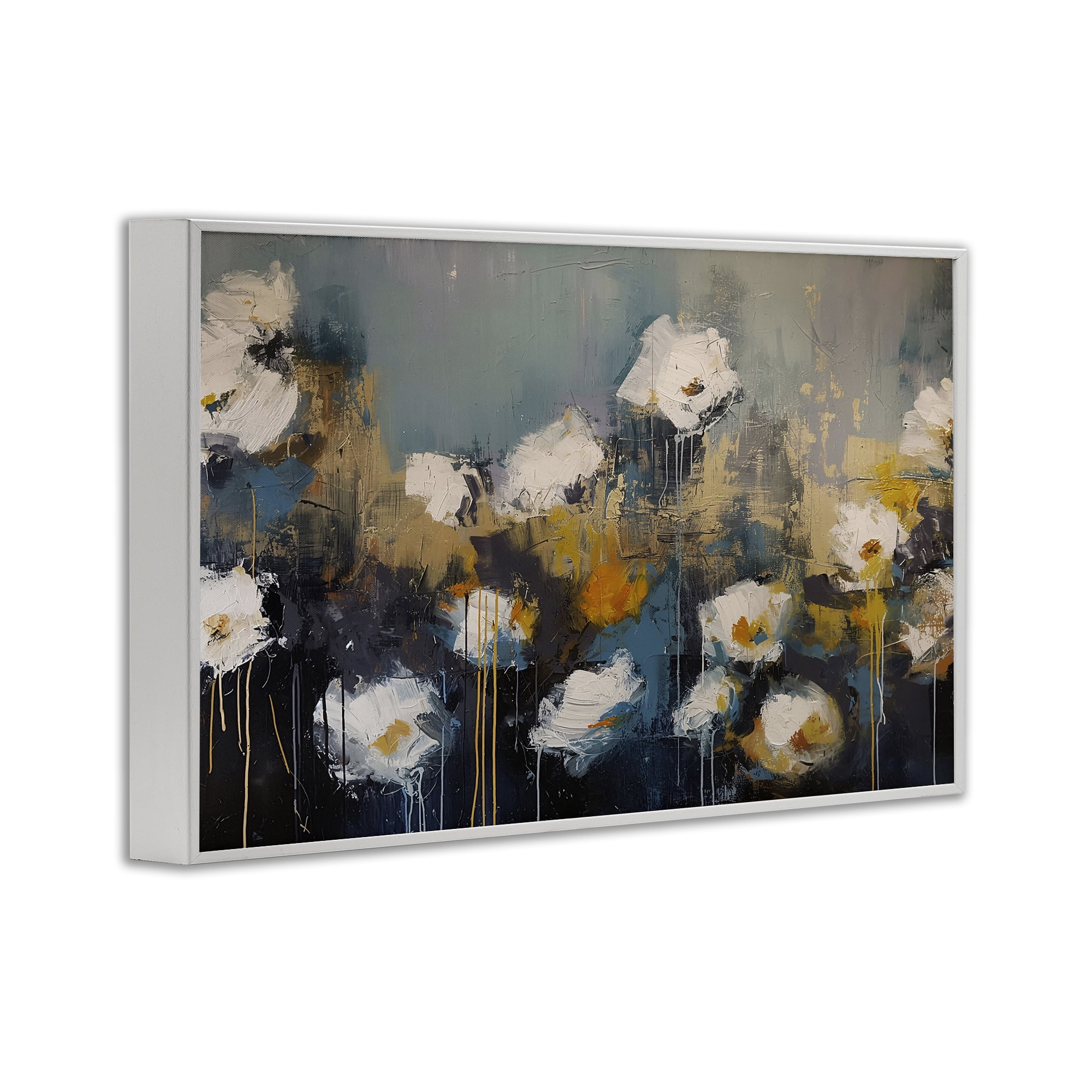 Stupell Industries Contemporary Paint Drip Blossoms White Framed Giclee Art, design by Jacky Ngan