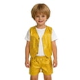 thumbnail image 5 of CPNG Boys Girls Sequin Outfits Sleeveless Waistcoat Shorts Hip-hop Jazz Dance Stage Performance Costume Vest Tops and Shorts Set(Gold,11-12 Years), 5 of 6