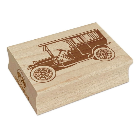 Vintage Old Timey Car Vehicle Rectangle Rubber Stamp Stamping Scrapbooking Crafting - Small 1.7in