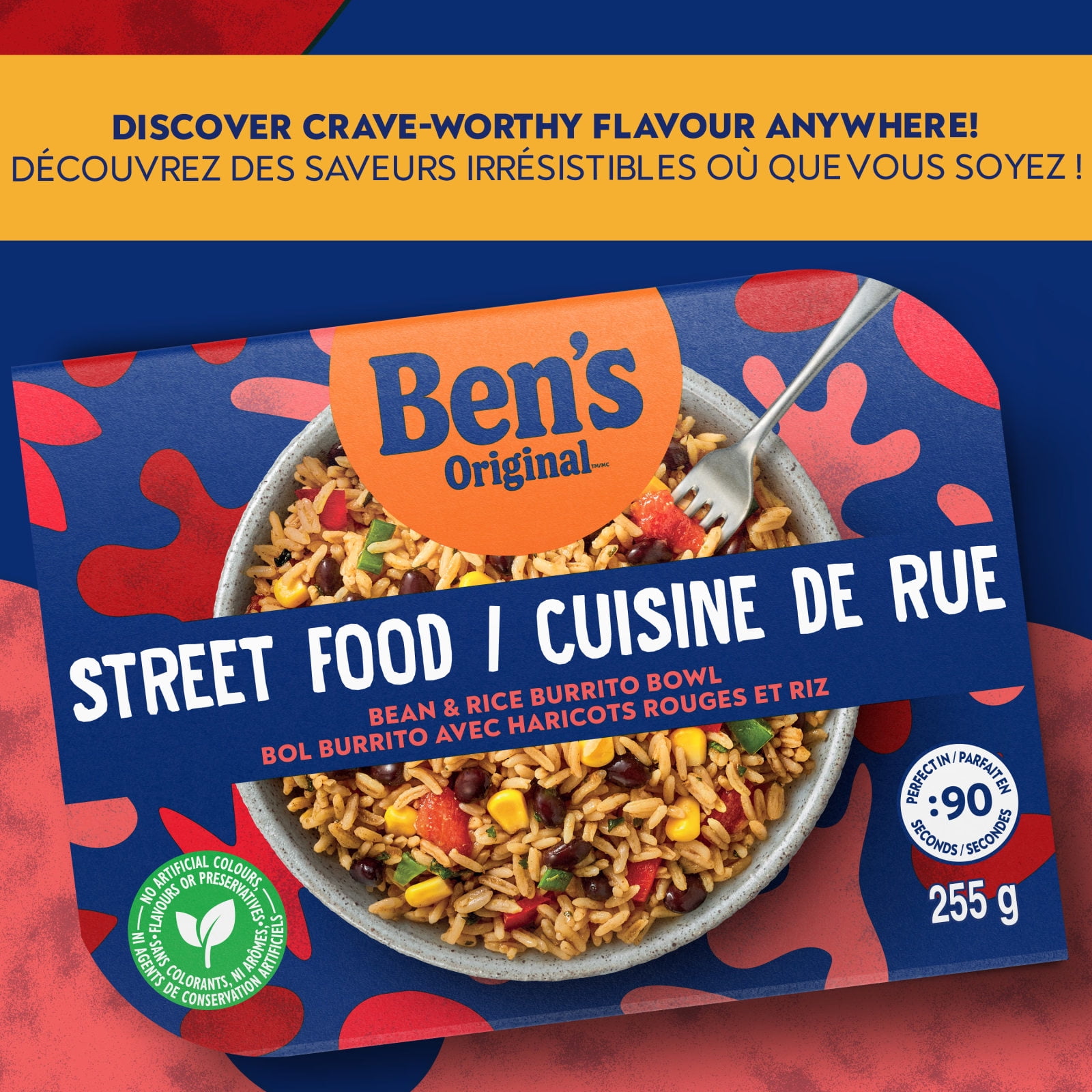 BEN'S ORIGINAL Street Food Bean & Rice Burrito Bowl, Prepared Entrée, Microwave in 90 Seconds, 255 g