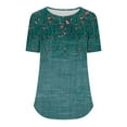 thumbnail image 4 of Womens Tops,Summer New Fashion Floral Prints Top Loose Round Neck Chest Pleated Shirts Womens Casual Short Sleeve Blouses Pullover Tops, 4 of 6
