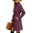 thumbnail image 4 of ClodeEU Women's Wool Blend Trench Coat With Belt,Trendy Stand Collar Button Coat With Pockets Purple,Womens Plus M, 4 of 8