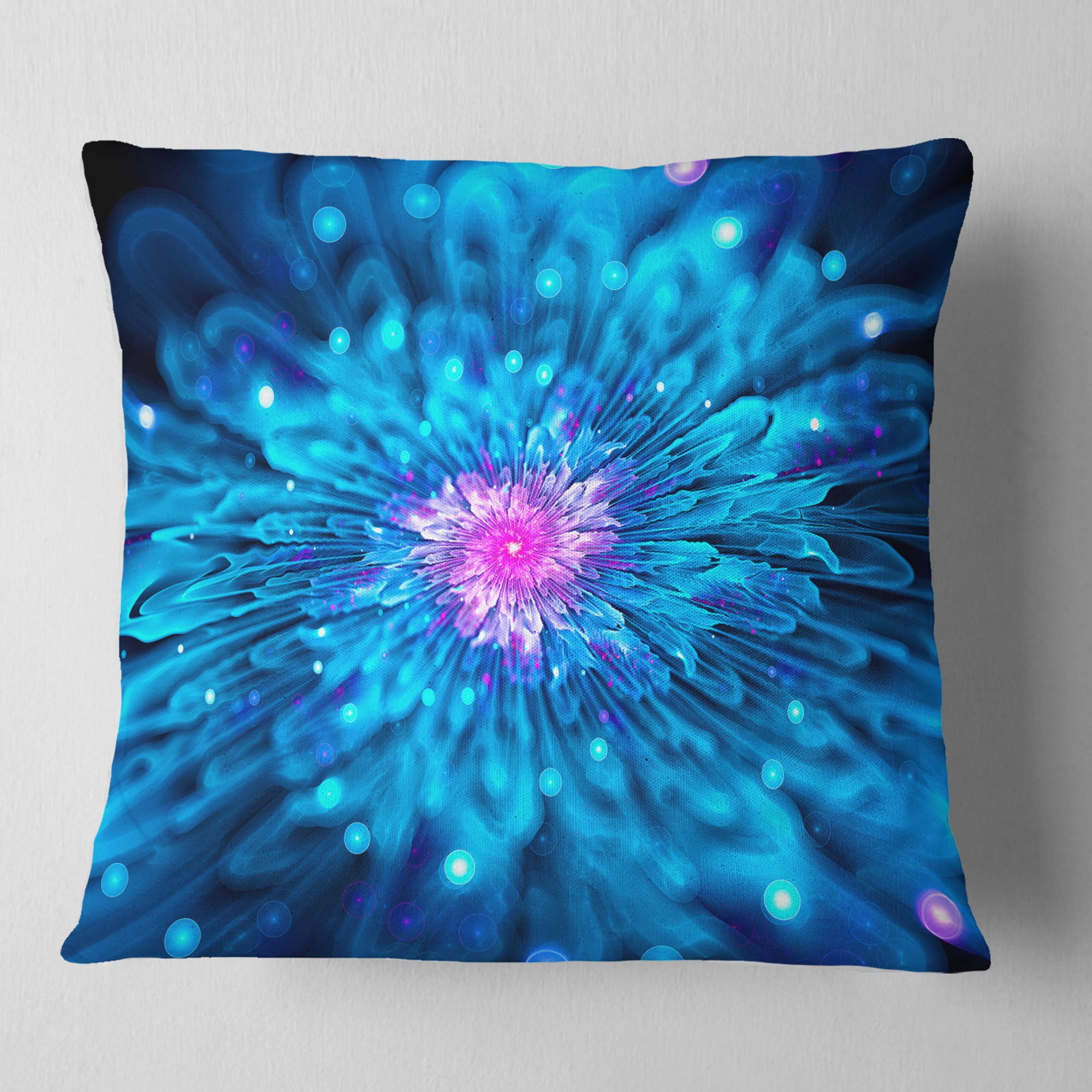 Designart Magical Blue Glowing Flower - Floral Throw Pillow - 16x16