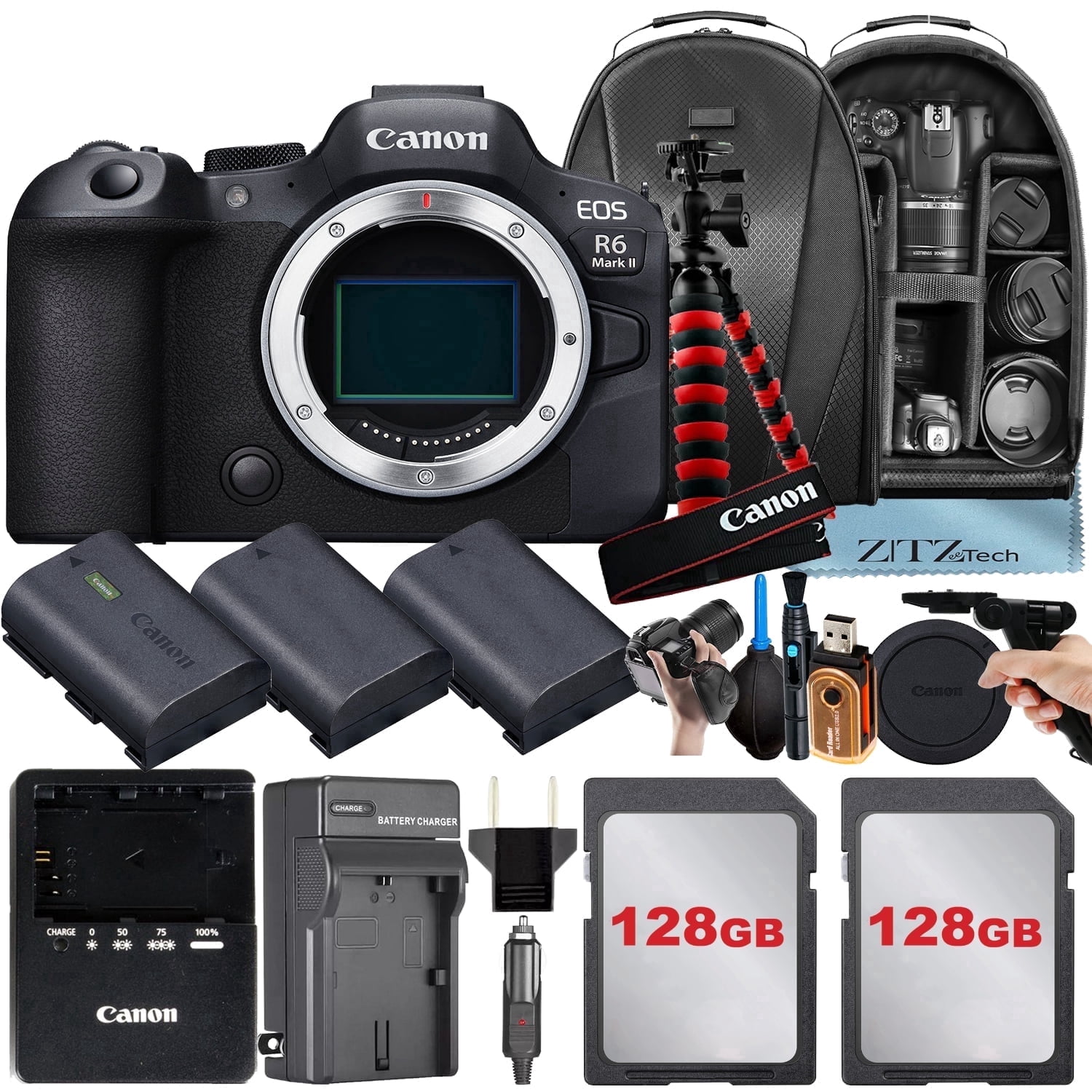 Canon EOS R6 Mark II Mirrorless Camera (Body Only) with 2 Pack