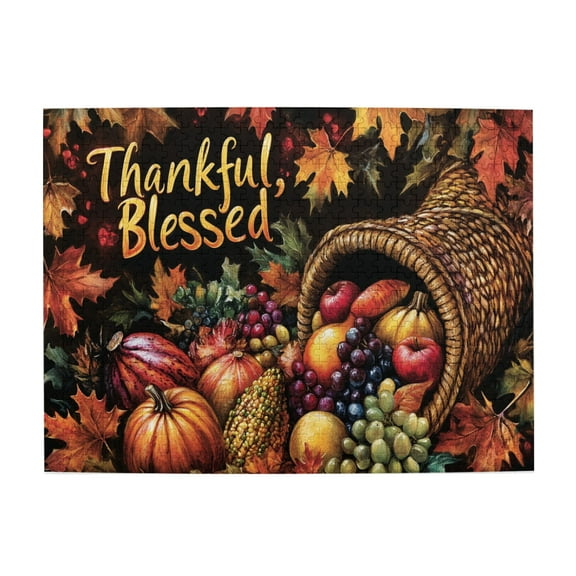 500 PCS Thankful Blessed Slogan Harvest fruits puzzles for adults 500 pieces,Brain Challenge,Enchanting Thanksgiving Gift,for Friends and Family,Classic Harvest fruits Wooden Puzzle,Relax yourself