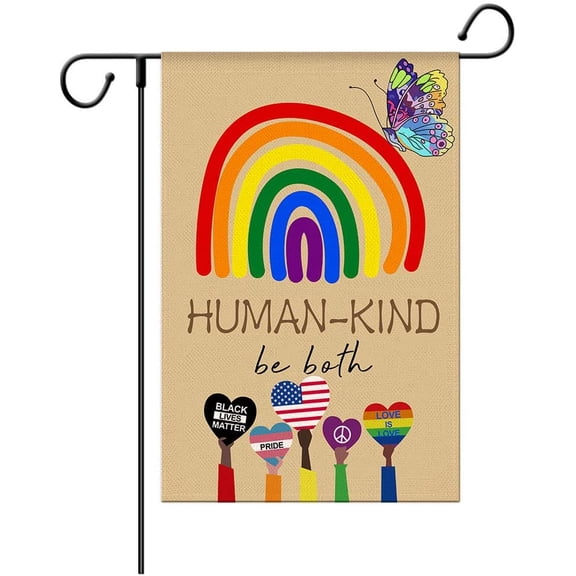 Welcome Butterfly Rainbow Garden Flags ,In This House We Believe Flag Love is Love Small Garden Banner Lesbian Bisexuals Pride LGBT Double Sided Home Outside Yard Decoration flag 12×18 inch