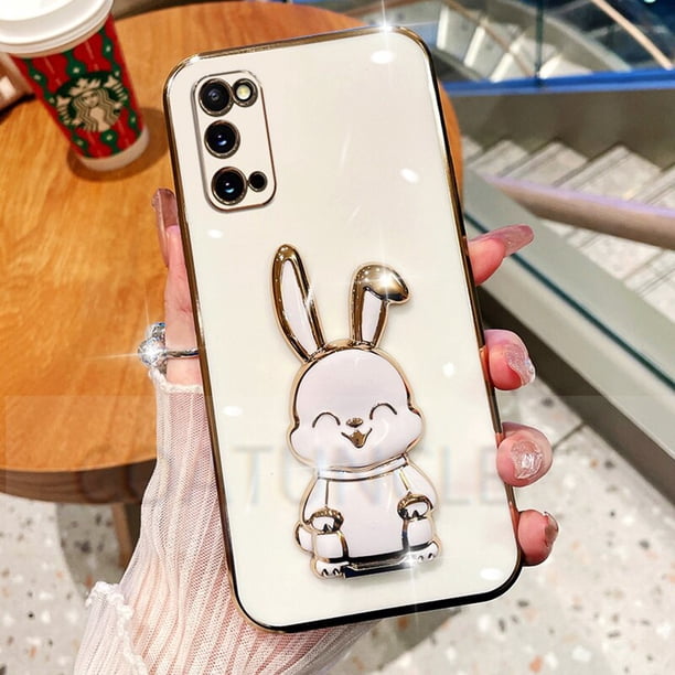 Funda de teléfono con soporte de conejo lindo para Samsung S22 Ultra S20 S21 S20 FE Note 20 10 8 9 S23 Ultra S8 S9 S10 Plus, cubierta chapada Fivean unisex