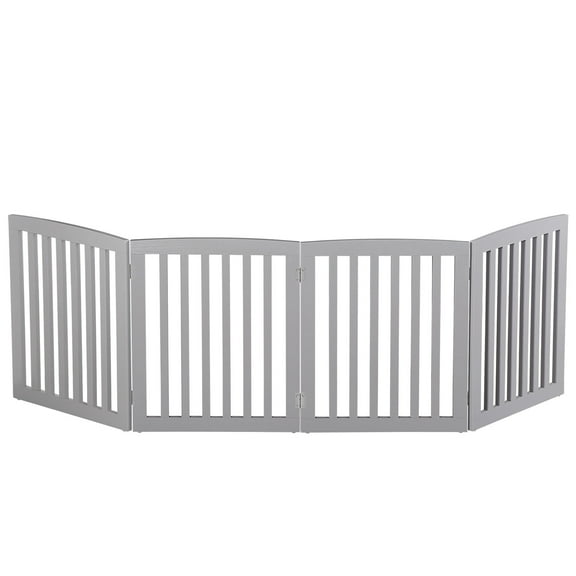 ZENY Entryway Indoor Wood Foldable Pet Gate Fence 4 Panels, Gray