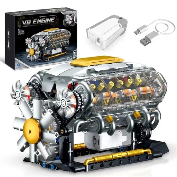 692PCS MOC V8 Engine Building Kit With Electric Motor STEM Educational Toy For Kids Adults ,Working Model Car Engine Gift Set