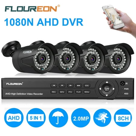 FLOUREON 8CH Security Surveillance DVR System 1080P + 4 Pack 1080P HD CCTV Camera Night Vision Remote Access Motion Detection (8CH 1080N AHD 3000TVL- No (Best Motion Detection Spy Camera)