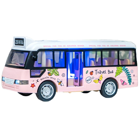 BINGLI City Bus Toys Cars, Die-Cast Metal Airport Cars for Boy 3-8 Years Old, Pull Back Play Vehicle with Sound and Light Up for Kids Birthday Party Girls Gift