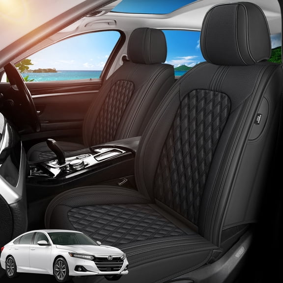 Car Seat Covers Full Set Fit for Honda Accord 2000-2026, Premium Faux Leather Waterproof Breathable Anti‑Slip Seat Protectors,Black