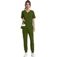 thumbnail image 3 of Iaqnaocc Black Scrubs Sets for Women Plus Size V-Neck Scrub Pants and Tops Scrub Set Medical Moisture-Wicking Soft Stretch Nursing Workwear Uniform Set With Pockets Army Green M, 3 of 6