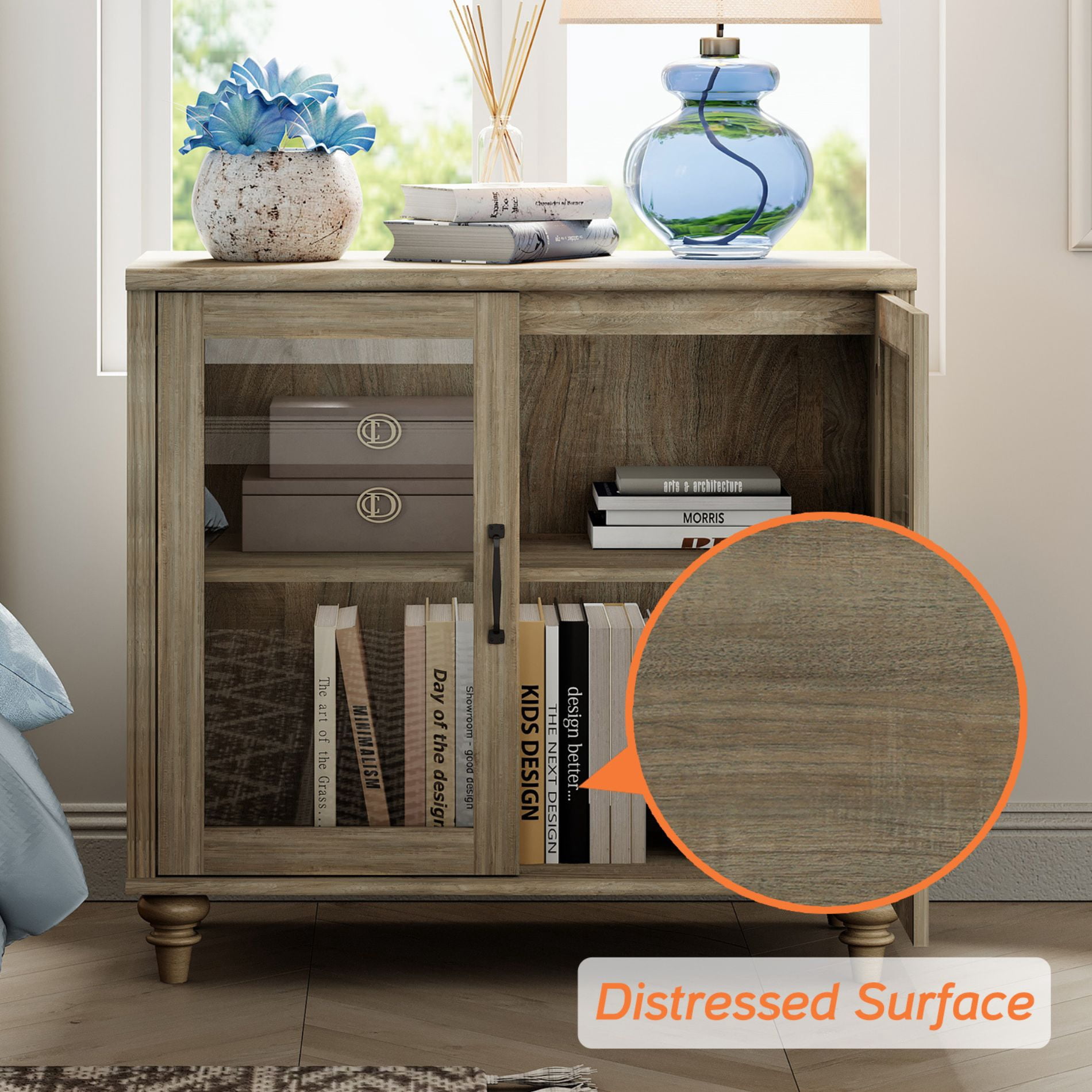 Farmhouse  43 inch TV Stand 43 inch, Entertainment Center for Living Room or Bedroom, Wash Gray