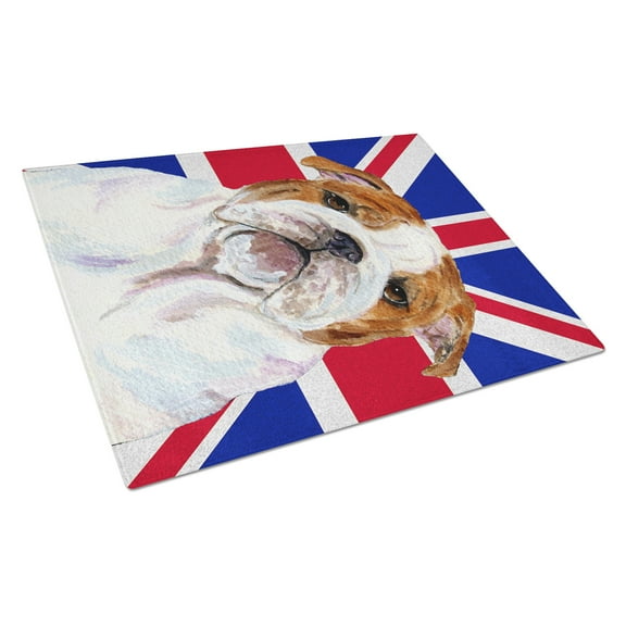 Caroline's Treasures English Bulldog with English Union Jack British Flag Glass Cutting Board Large Size