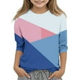 thumbnail image 1 of MeetoTime Haut à Manches 3/4 pour Enfants Patchwork Rayé Imprimé Col Rond Pull de Base pour Garçons Filles 3-14 Ans, 1 of 4