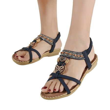 

Women Casual Open Womens Closed Toe Sandals Toe Flat Rhinestone Comfortable Womens Sandals Size 11 Soft Bottom Breathable Elastic Flat Sandals for Women Dressy Band Shoes Sandals