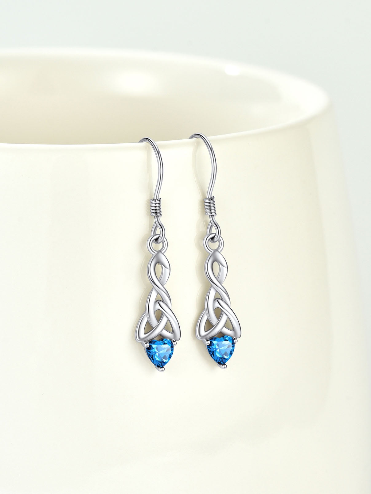 FaithHeart 925 Sterling Silver Birthstone Earrings for Women December Heart Earrings Celtic Knot Dangle Drop Earrings Dainty Jewelry Gift for Granddaughter Sister Friends Birthday Christmas