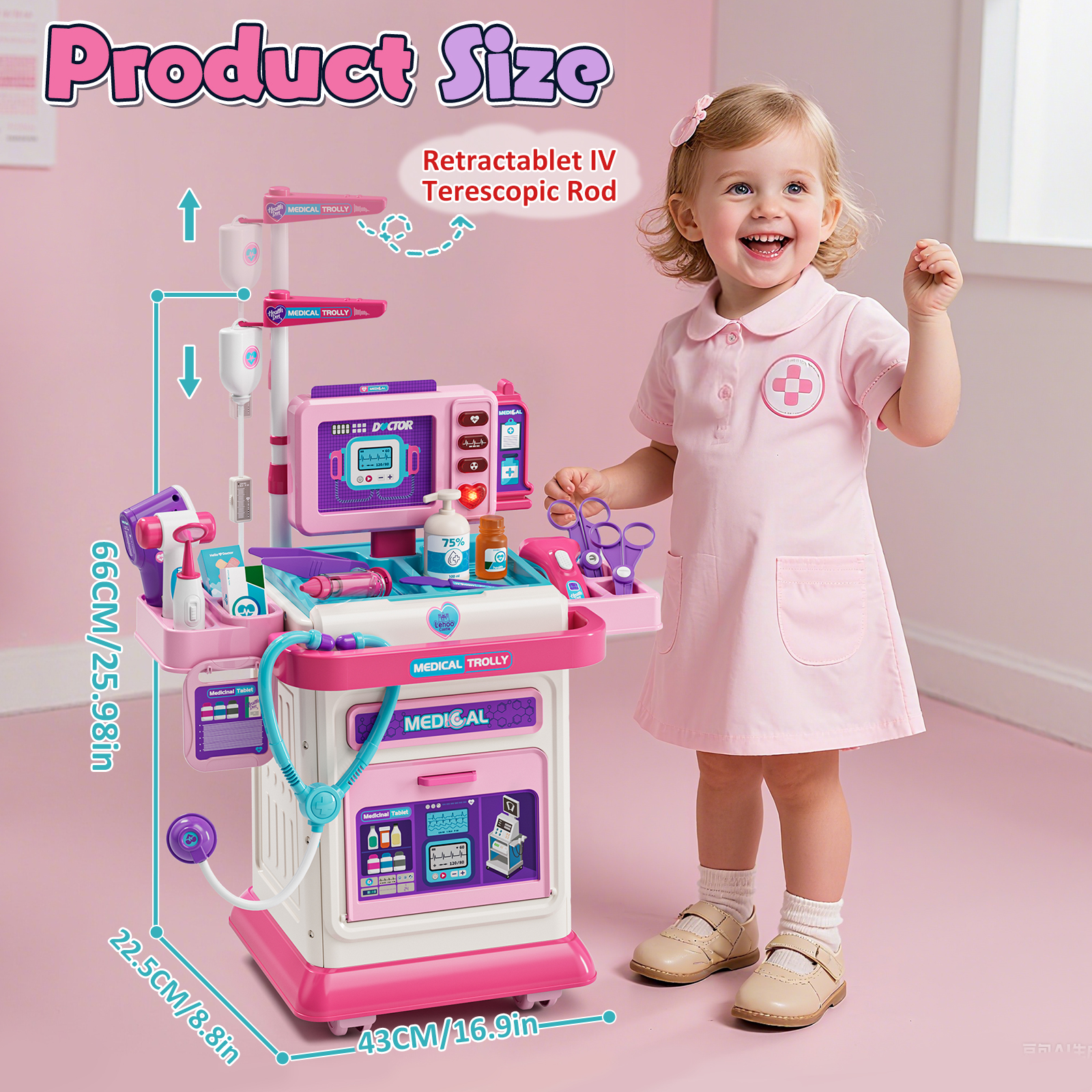 OROLIVING Doctor Kit for Toddlers with Medical Cart photo 8
