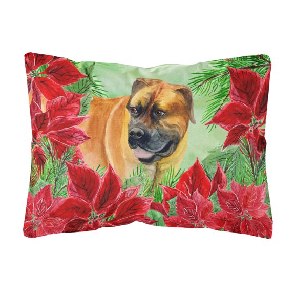 Carolines Treasures CK1295PW1216 Boerboel Mastiff Poinsettas Canvas Fabric Decorative Pillow  12H x16W multicolor