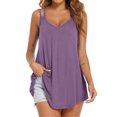 thumbnail image 1 of Blusa holgada de tirantes dobles en color morado XL para fiestas informales, camiseta sin mangas de verano para mujer con cuello en V, 1 of 5