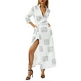 thumbnail image 4 of Lucakuins Mujeres Tie-up Vestido de Media Altura, Adultos Color Sólido/Estampado Manga Larga Escote en V Una Pieza Lucakuins  moda, 4 of 9