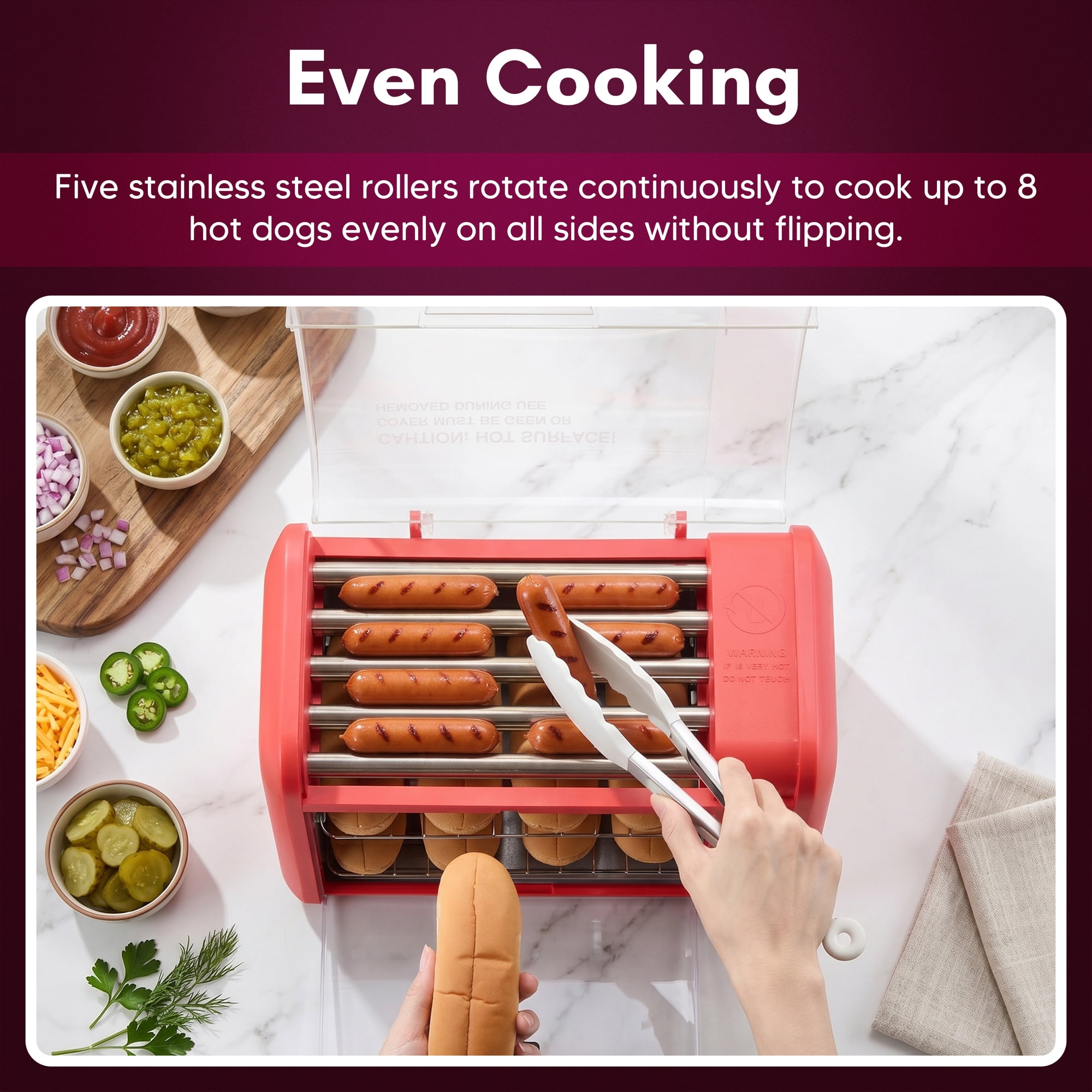 Elite Cuisine EHDL0062 8 Hot Dog Roller & Toaster Oven