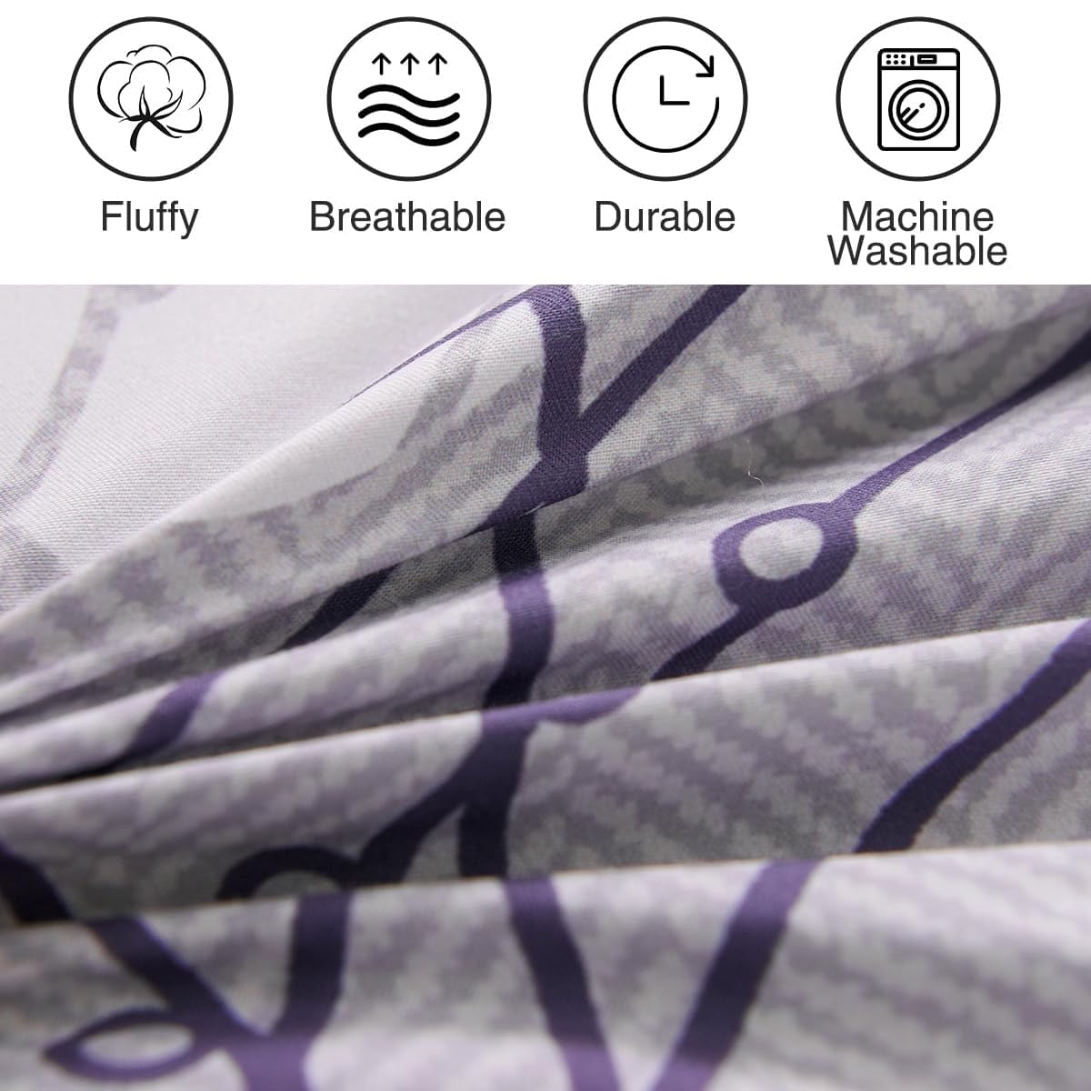 Btargot 6PCS Purple Floral Comforter Sets King Flower Bedding Set Adult Botanical Boho Bed-in-a-Bag