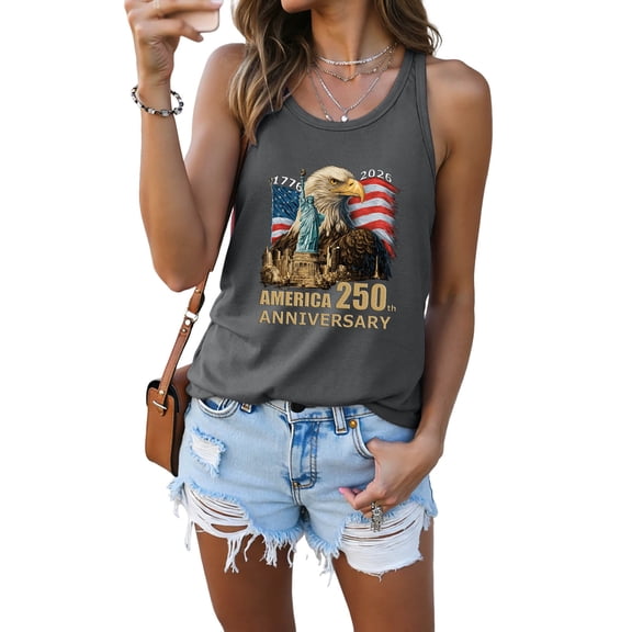 felwors 250 Anniversary USA Women Tank Tops American 250Th Patriotic Freedom Top (Grey, XXL)