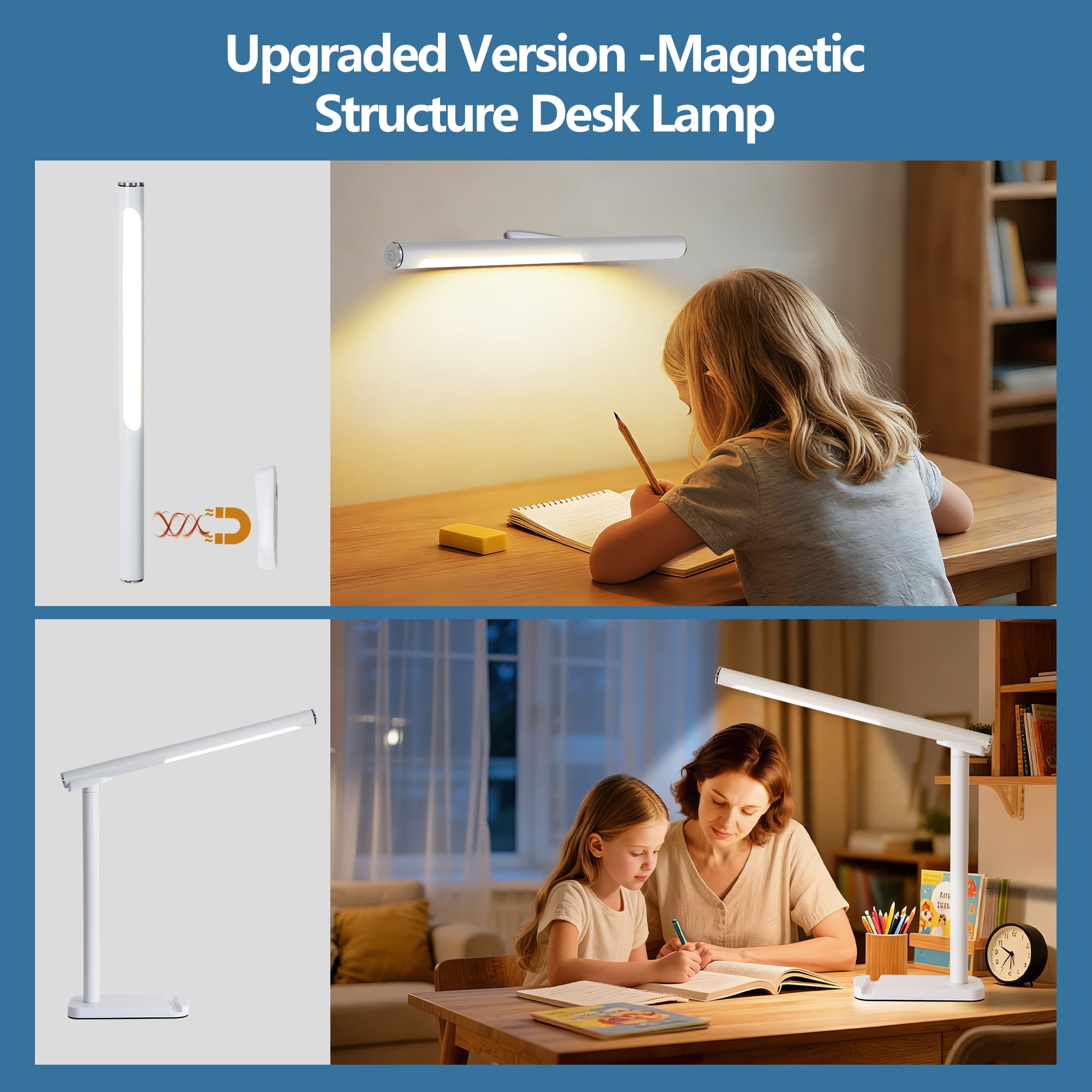 LED Desk Lamp 360° Adjustable, USB Charging Port, 5 Light Modes & Dimmable Brightness, Bedside Lamp for Reading, Craft, Work, Study (White)