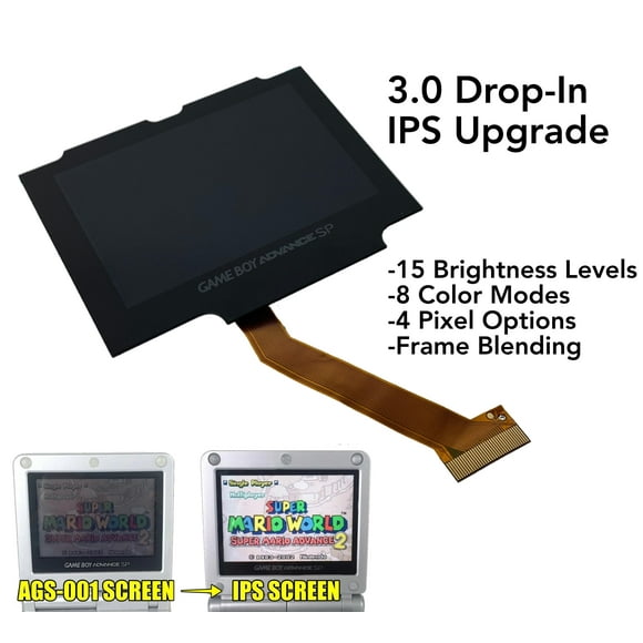 Game Boy Advance SP Drop-In 3.0 IPS Backlight LCD Upgrade Kit For AGS 001 & 101 Gameboy NO SOLDER/NO TRIMMING (Black)