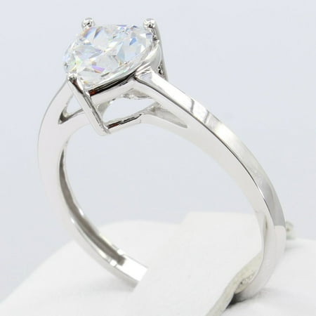 Basket Setting Ring (1.50 Ct 14K Real White Gold Heart Cut Shape Basket Setting Solitaire Engagement Wedding Bridal Propose Promise)
