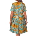 thumbnail image 5 of WellSize Plus size Dresses For Women Floral Casual V Neck Short Sleeve Sundresses Midi Summer Dress with Pockets, 5 of 7