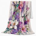 thumbnail image 2 of Three Hummingbirds With Cascading Flowers for Hummingbird Enthusiasts, Expressive Floral Watercolor Illustration Home Decor for Living Room and Bedroom, Mother's Day Gift and Cozy Flannel Blanket, 2 of 7
