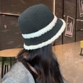 thumbnail image 2 of Xfvqtps Womens Cloche Bucket Hat Knit Chunky Dome Top Winter Color Matching Windproof Coldproof Warm Fall Winter Fishing Hat Gray, 2 of 6
