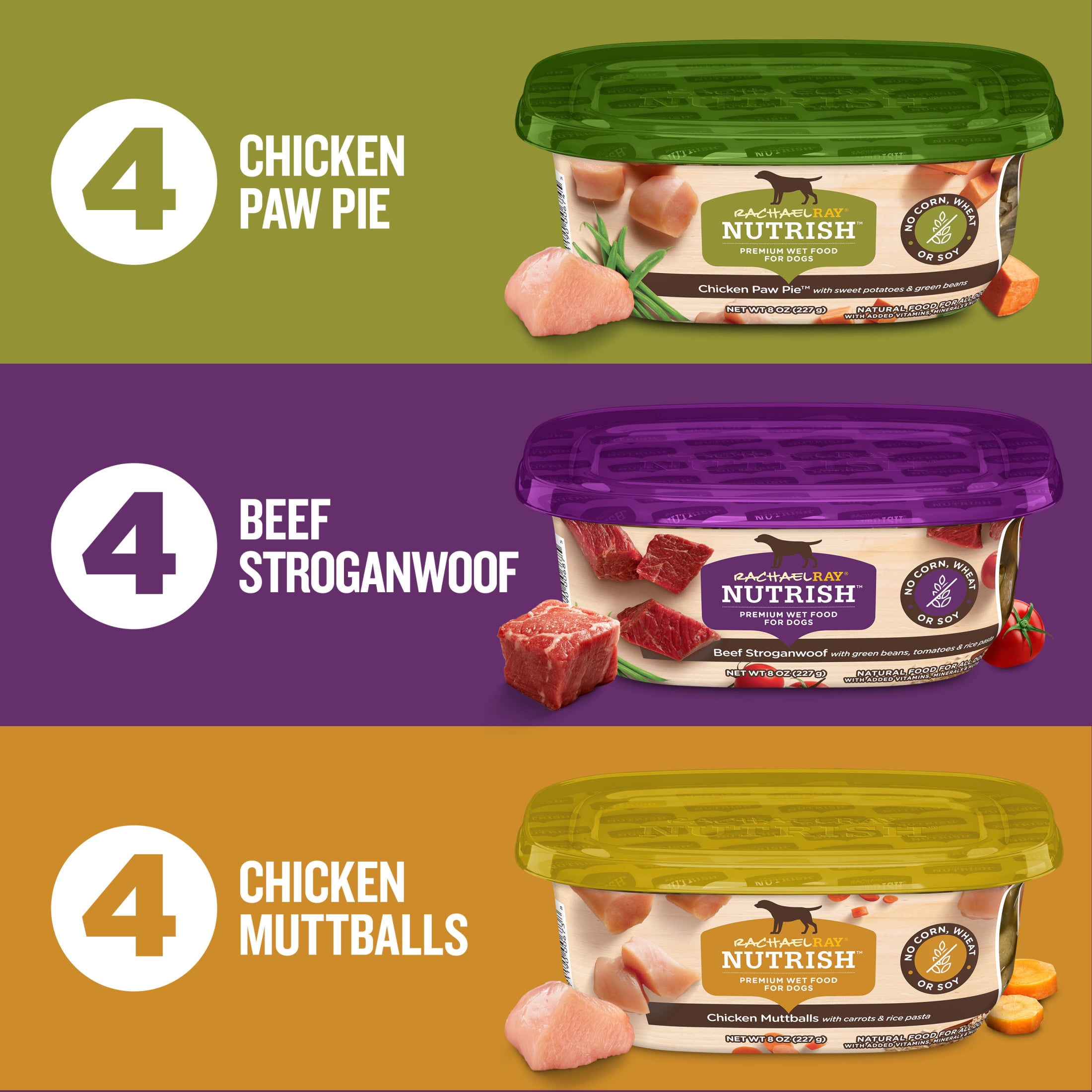 (12 pack) Rachael Ray Nutrish Hearty Recipes Wet Dog Food Variety Pack, 8 oz. Tubs, Pack of 6