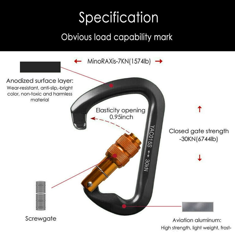 30KN Heavy Duty Screwgate Locking Carabiner D-Ring Clip Hook for