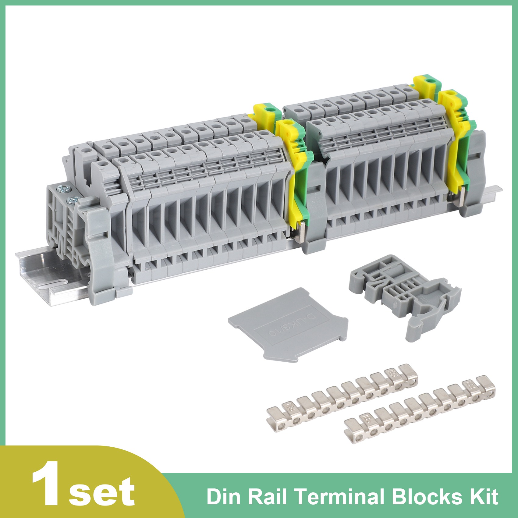 Din Rail Terminal Blocks Kit Uk5N Terminal +Ground Blocks+Aluminum Rail+DUk End Covers+E/Uk End