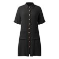 thumbnail image 4 of Plus Size Dresses Comfortable New Casual Solid Button Mid Length Short Sleeve Sun Dress Black L, 4 of 6