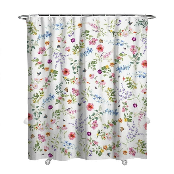 Floral Shower Curtain Watercolor Botanical Bathroom Decor Rustic Flower Design Fabric Bath Curtain for Tub Country Style Home Accessories with Hooks，72x84in(180*210cm)