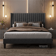 thumbnail image 1 of Fullfurnique Upholstered Bed Frame with Wing Side and Channel Headboard, Queen, Dark Gray, 1 of 7
