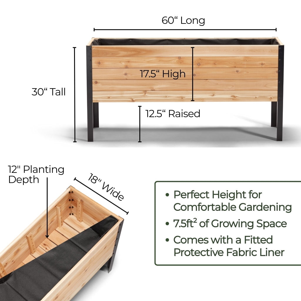 Cedar Planters 18" x 60" Outdoor Raised Garden Bed - 100% Canadian Western Red Cedar Elevated Planter Kit, 30" Tall