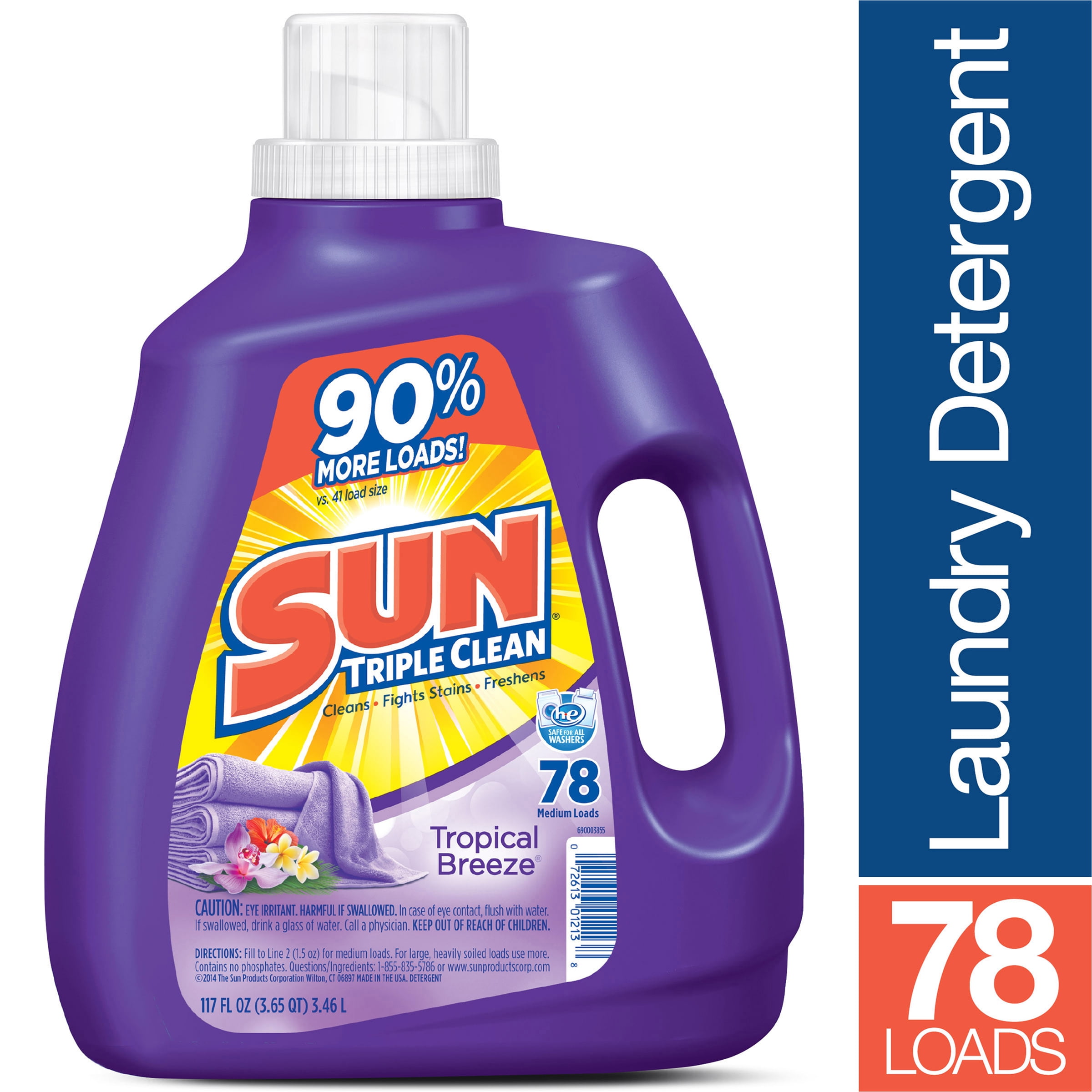 Sun Liquid Laundry Detergent, Tropical Breeze, 117 Ounce, 78 Loads