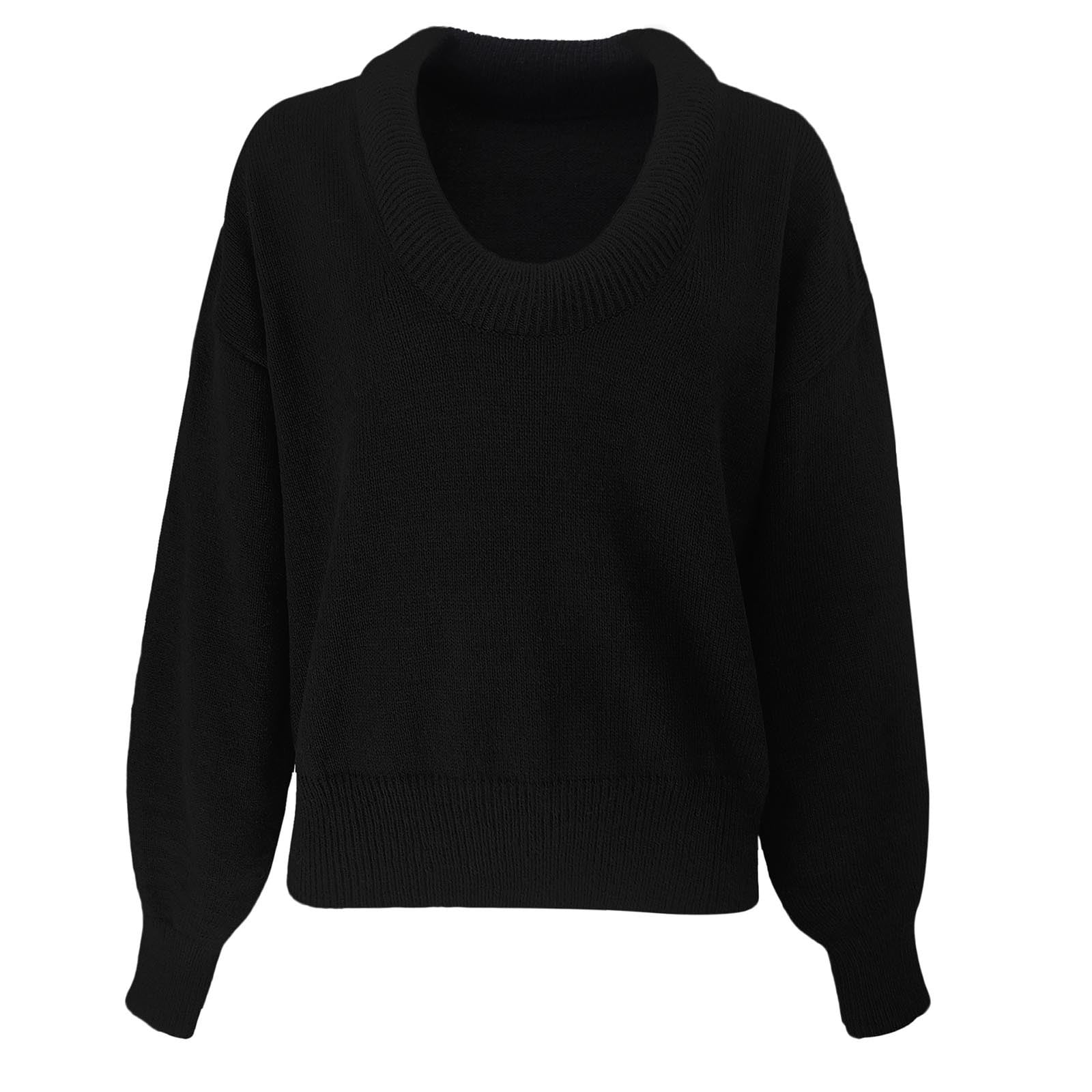 Olyvenn Women's Oversized Scoop Neck Pullover Sweater Long Sleeve Knitted Sweater Chunky Trendy Fall Winter Sweater Tops Black M