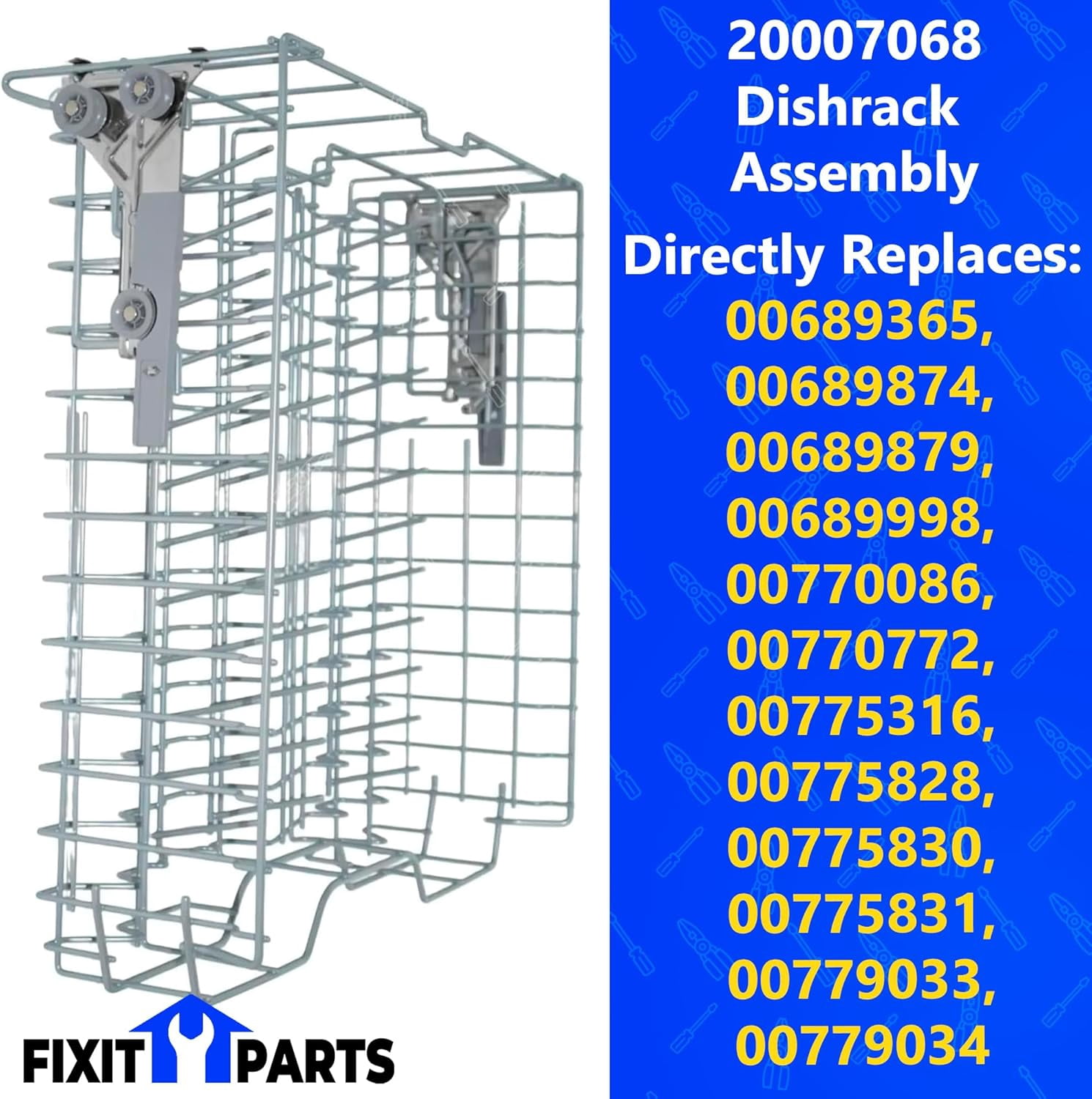 US-Based Supplier – 20007068 Upper Crockery Dishrack Assembly works with  Dishwashers – 21 7/8" Deep – Replaces 00689365, 00689874, 00689879, 00689998, 00770086, 00770772 and more