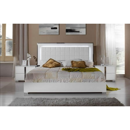 White Glossy King Platform Bedroom Set 3ps Made In Italy Vig