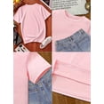 thumbnail image 6 of Welcome Back to School" Girls' Pink T-Shirt - Casual & Comfortable Cotton Round Neck Tee with Apple, Pencil, and Star Print, Perfect for Summer, 6 of 7
