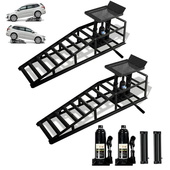 Huisuilinss Hydraulic Car Ramps,2PCS 11050LBS Car Lift Ramp,Automotive Service Ramps With Hydraulic Jack,Hydraulic Vehicle Ramp For Garage & Home Vehicle Repair,Lift Height Adjust 9.48"-16.21"