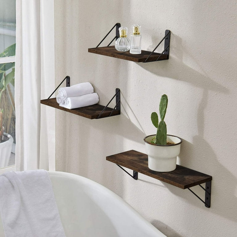 Floating Shelves 24 Inch Long for Wall Set of 3, Rustic Wood Floating  Bookshelf for Bedroom, Large Wall Mounted Storage Shelves for Kitchen  Bathroom Laundry Living Room TV Books (Dark Brown) 