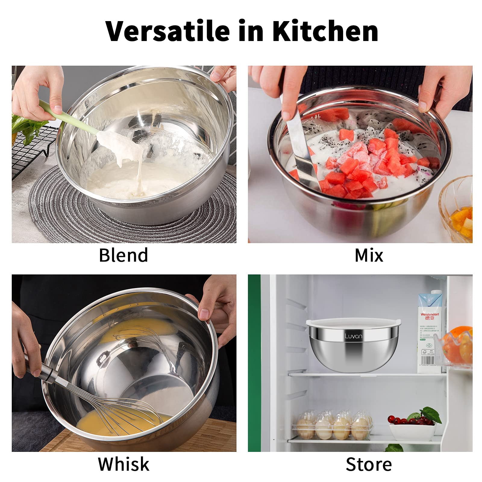 WhiteRhino 6 Pack Stainless Steel Mixing Bowls Set ,Kitchen Metal Meal Prep Bowls with Lids for Baking,Cooking,Serving